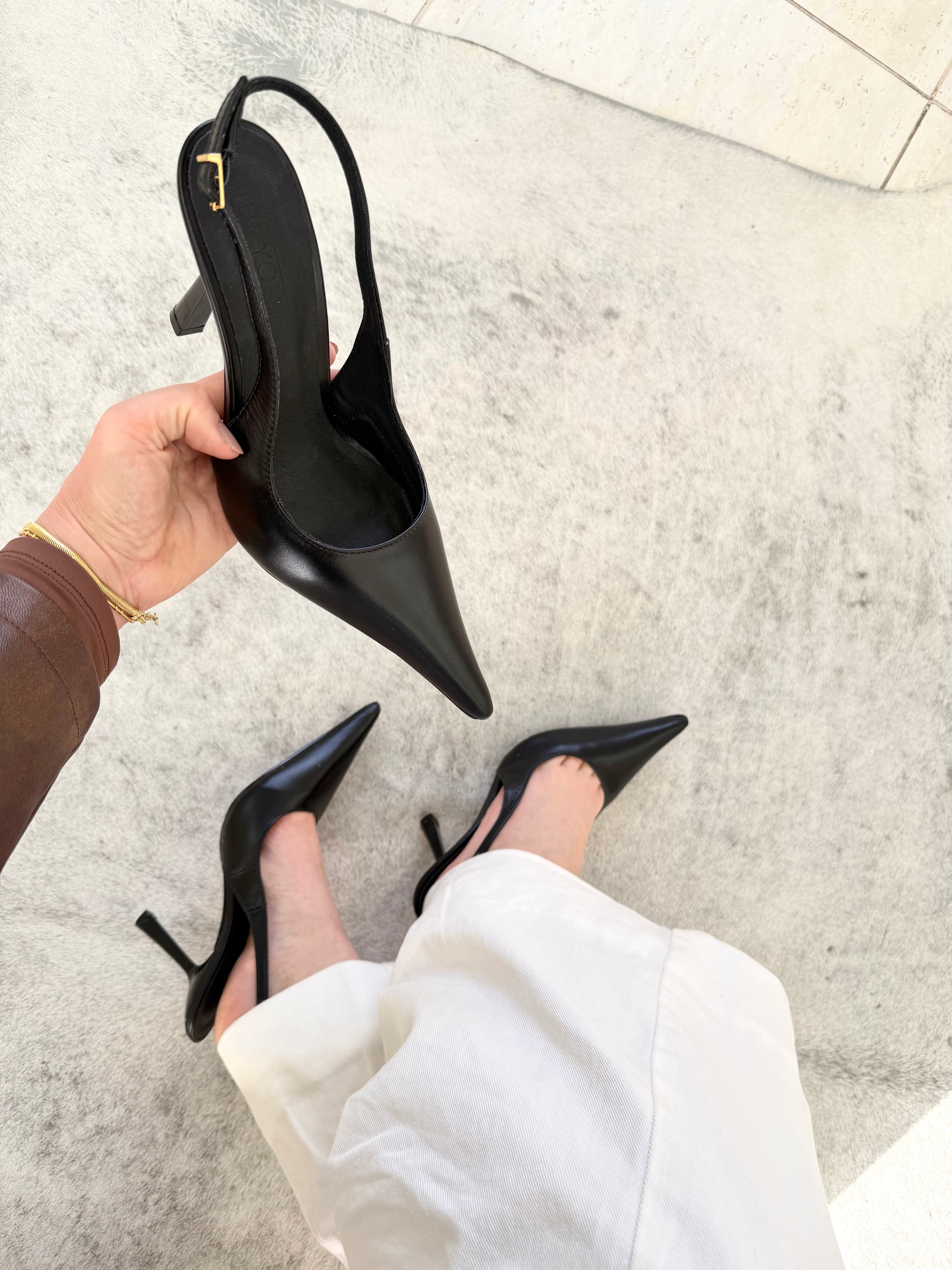 SLINGBACK MÔNACO BLACK COURO