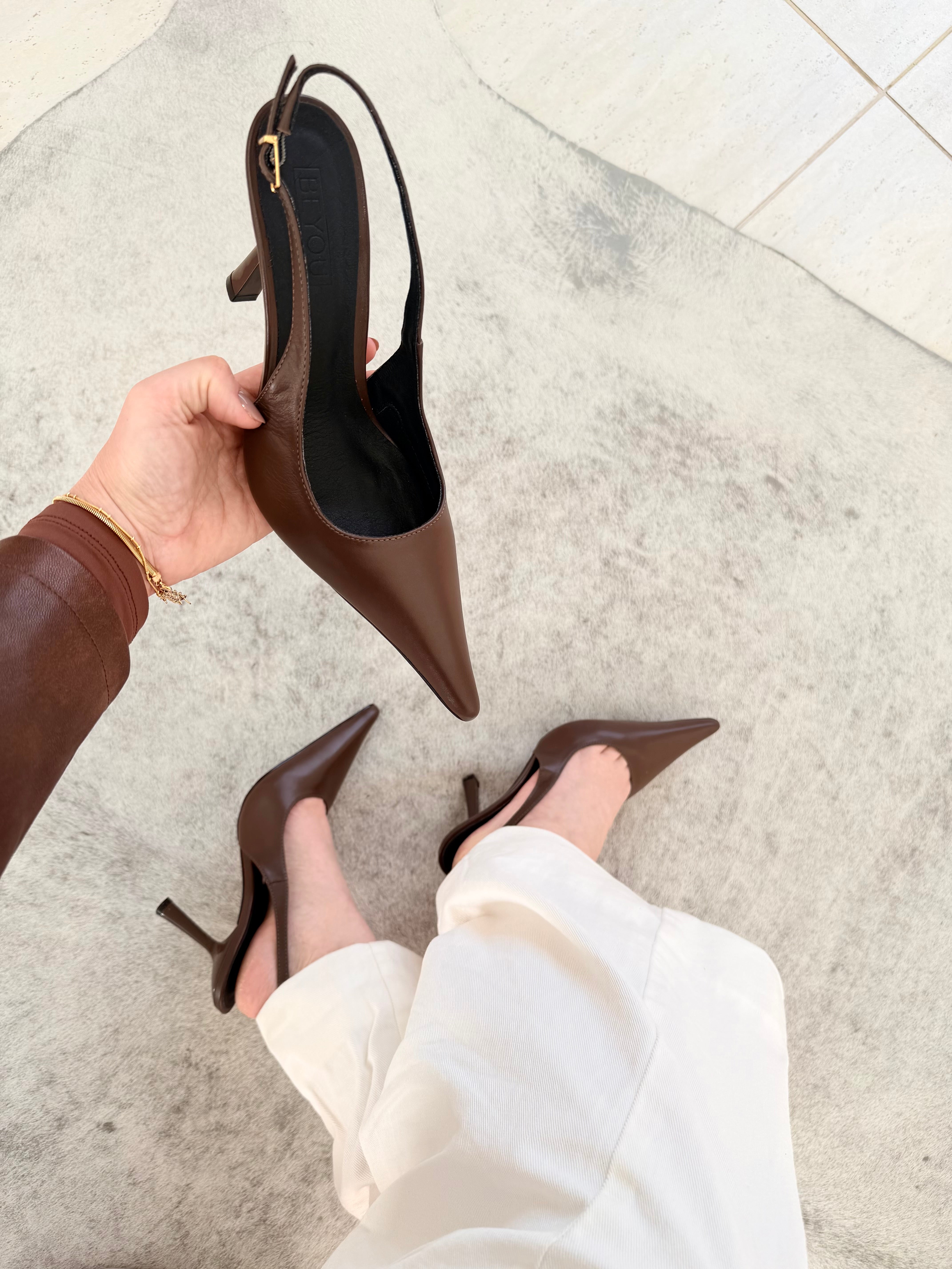 SLINGBACK MÔNACO BROWN COURO