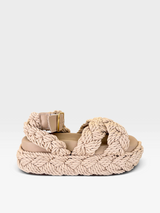 Papete Beyou Shoes Catania na cor natural com tiras de tecido trançado e solado robusto de 3 cm