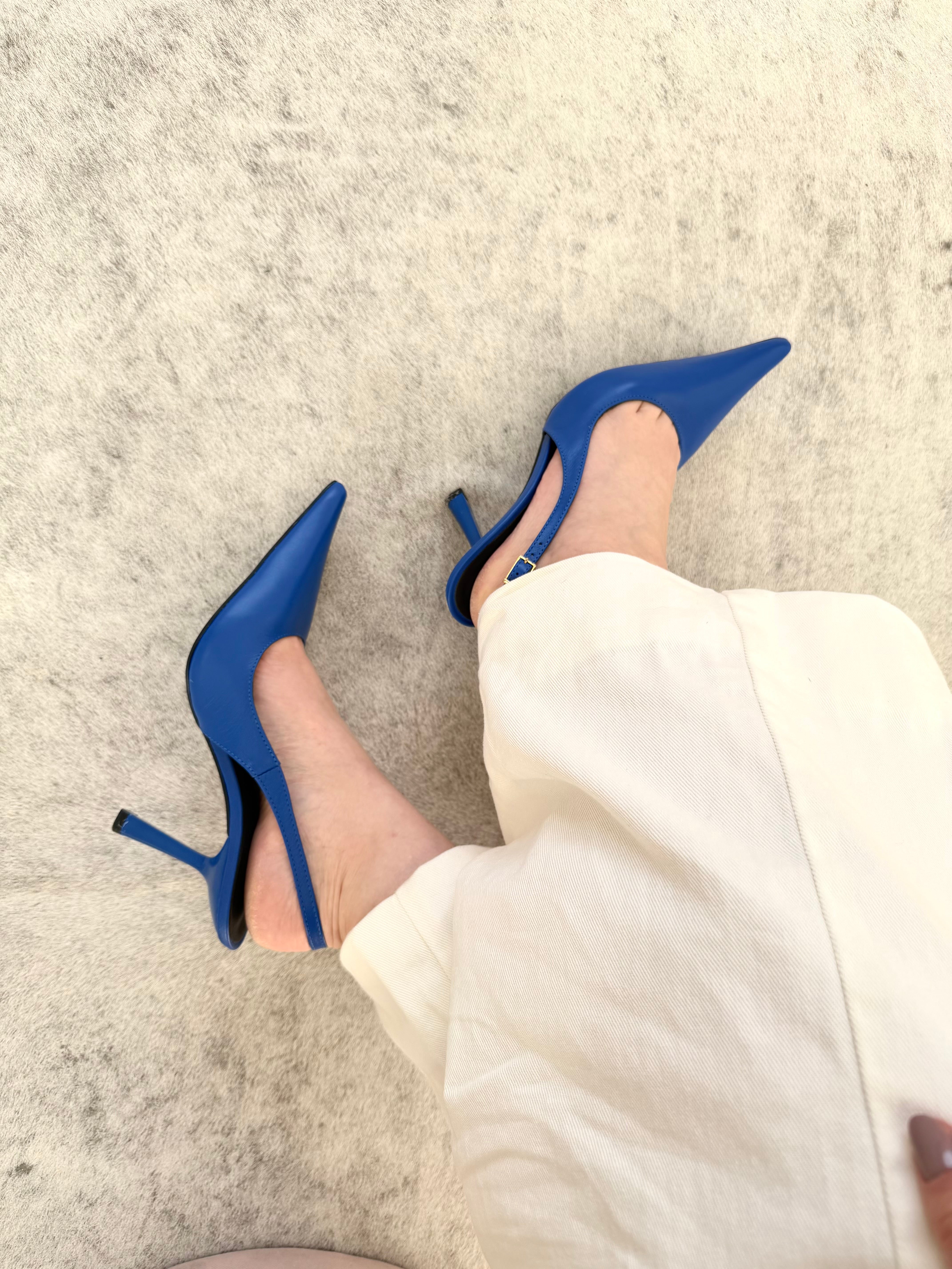 SLINGBACK MÔNACO BLUE COURO