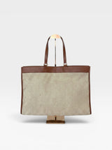 Bolsa Beyou Shoes Bahamas em tecido tramado off white com detalhes em caramelo, estilo tote elegante e versátil.