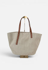 Bolsa Beyou Shoes Caribbean em tecido tramado off white com alças e detalhes em caramelo, estilo casual e elegante.