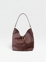 Bolsa Beyou Shoes Frankfurt marrom em material sintético com alça de ombro e detalhe de fivela metálica dourada