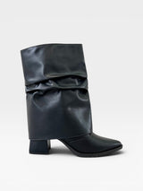 Bota Hannover Beyou Shoes preta em napa com cano franzido removível e salto bloco de 6 cm