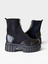 Coturno Toronto Beyou Shoes preto em napa e tecido com zíper frontal e solado tratorado robusto