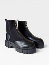 Coturno Beyou Shoes Toronto preto em napa e tecido com zíper frontal e solado tratorado robusto