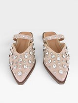 Mule Beyou Shoes Atlanta nude em napa com pedrarias brilhantes e bico fino, estilo elegante e confortável.