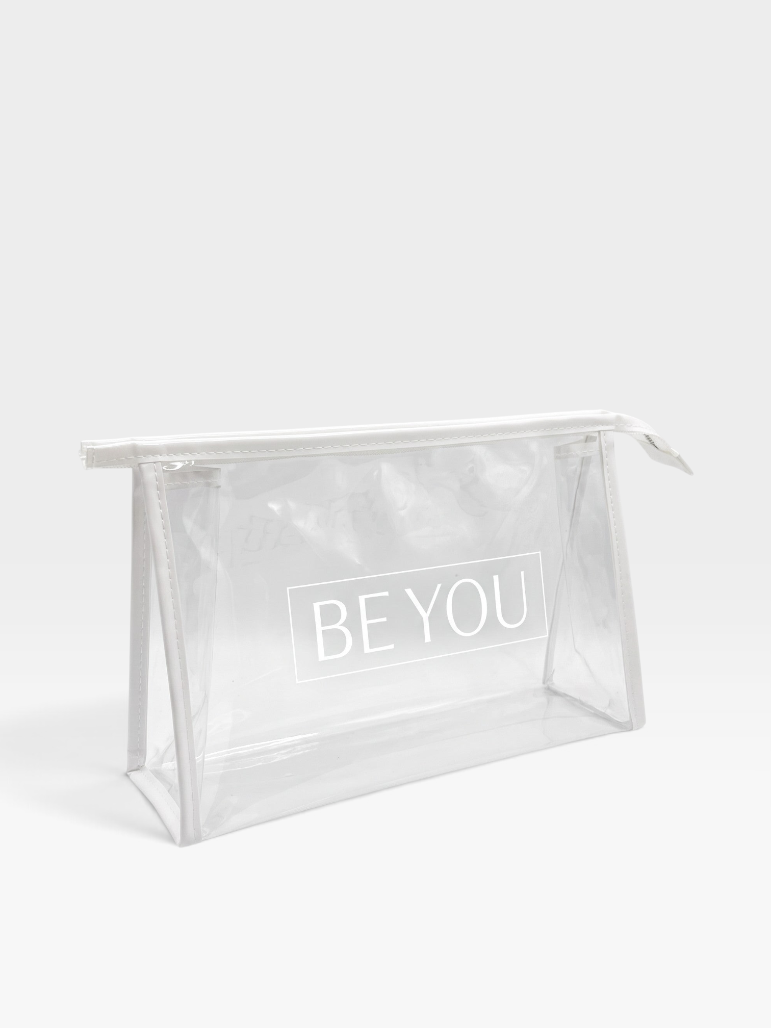 Necessaire Florida Beyou Shoes transparente em vinil com zíper branco e logo frontal