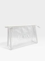 Necessaire Florida Beyou Shoes transparente em vinil com zíper branco e logo frontal