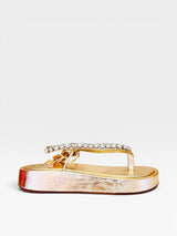 Papete Beyou Shoes Pequim ouro light em napa com tiras cravejadas de brilho e solado plataforma de 2 cm