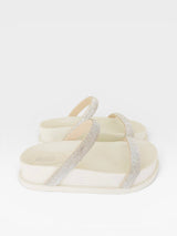 Sandália Birken Athenas Beyou Shoes off white com tiras cravejadas de brilhos cristal e sola plataforma alta