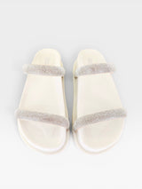 Sandália Birken Athenas Beyou Shoes off white com tiras cravejadas de brilhos cristal e sola alta plataforma