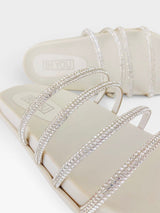 Sandália Birken Creta Beyou Shoes off white com tiras finas cravejadas de brilhos cristal