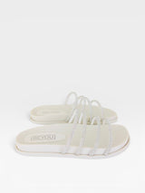 Sandália Birken Beyou Shoes Creta off white com tiras finas decoradas com brilhos cristal e palmilha anatômica