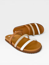 Sandália Birken Dallas Beyou Shoes com tiras em tons terrosos e sola caramelo anatômica