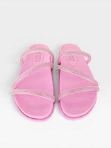 Sandália Birken Dubai Beyou Shoes rosa com tiras decoradas com brilhos e palmilha anatômica confortável
