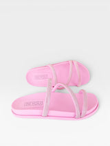 Sandália Birken Dubai Beyou Shoes rosa com tiras decoradas por brilhos e palmilha anatômica confortável