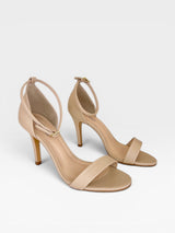 Sandália de salto alto Beyou Shoes Chicago na cor nude, feita em napa com tira no tornozelo e design minimalista.