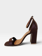 Sandália Beyou Shoes Copacabana marrom café em napa com salto bloco de 9,5 cm e tira no tornozelo