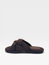 Sandália flat Beyou Shoes Positano marrom feita de corda trançada com solado de 3 cm em vista lateral