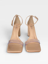 Sandália Marbella Beyou Shoes nude em napa com tira frontal transparente e salto bloco de 9,5 cm