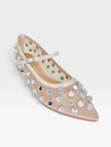 Sapatilha Beyou Shoes Doha Bistrô em couro e telinha com apliques de brilho e fechamento por tira com fivela