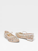 Sapatilha Beyou Shoes Doha cor bistrô em couro e telinha com detalhes em brilho e fechamento por tira