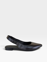 Slingback Beyou Shoes Barretos em couro legítimo preto com bico fino e design sofisticado