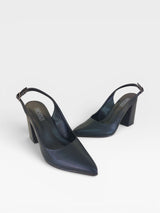 Slingback Beyou Shoes California preto em napa com bico fino e salto bloco de 9,5 cm