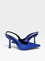Sapato slingback Beyou Shoes Milano em couro azul com bico fino e salto taça de 10 cm