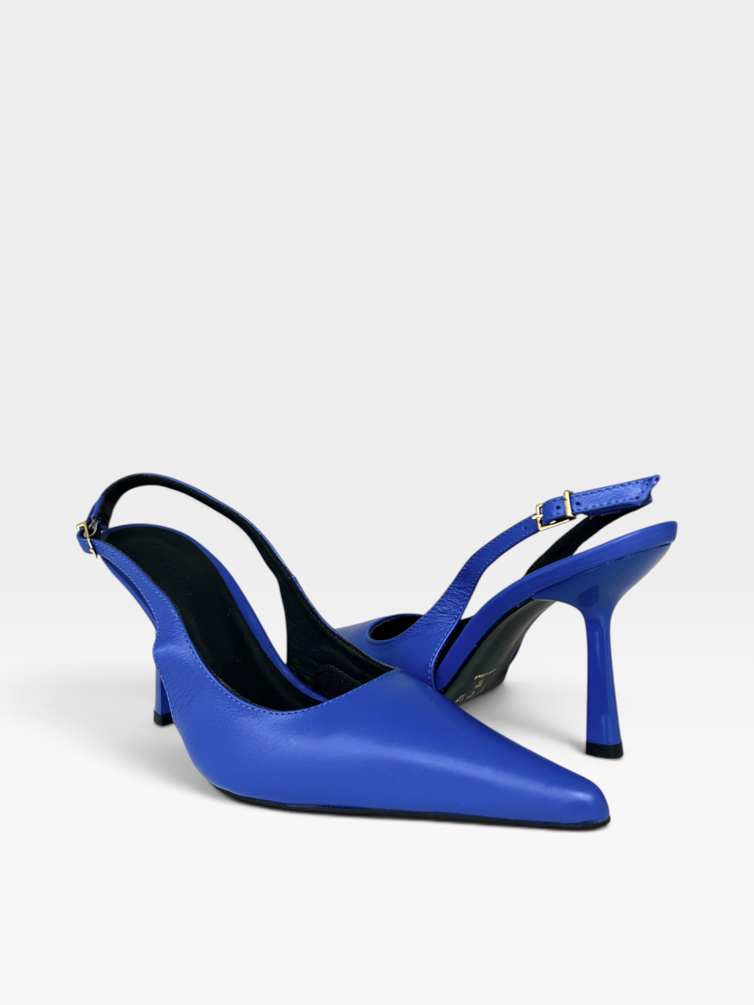 Slingback Milano Beyou Shoes em couro azul com bico fino e salto taça de 10 cm