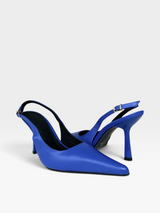 Slingback Milano Beyou Shoes em couro azul com bico fino e salto taça de 10 cm