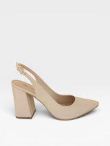 Slingback Beyou Shoes California nude em napa com bico fino e salto bloco de 9,5 cm