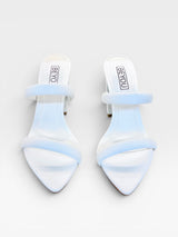 Tamanco Beyou Shoes Montpellier branco em napa com bico folha e tiras acolchoadas, salto de 10 cm, vista frontal.