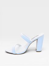Tamanco Beyou Shoes Montpellier branco em napa com salto alto bloco e bico folha, design minimalista e elegante.