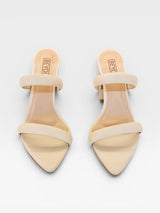 Tamanco Beyou Shoes Montpellier nude em napa com bico folha e salto de 10 cm, design minimalista e elegante.