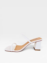 Tamanco Beyou Shoes Veneza off white em napa com salto bloco de 6 cm e bico quadrado elegante