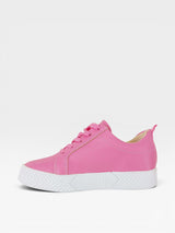 Tênis Beyou Shoes Los Angeles rosa em napa com solado plataforma branco texturizado e cadarços na mesma cor