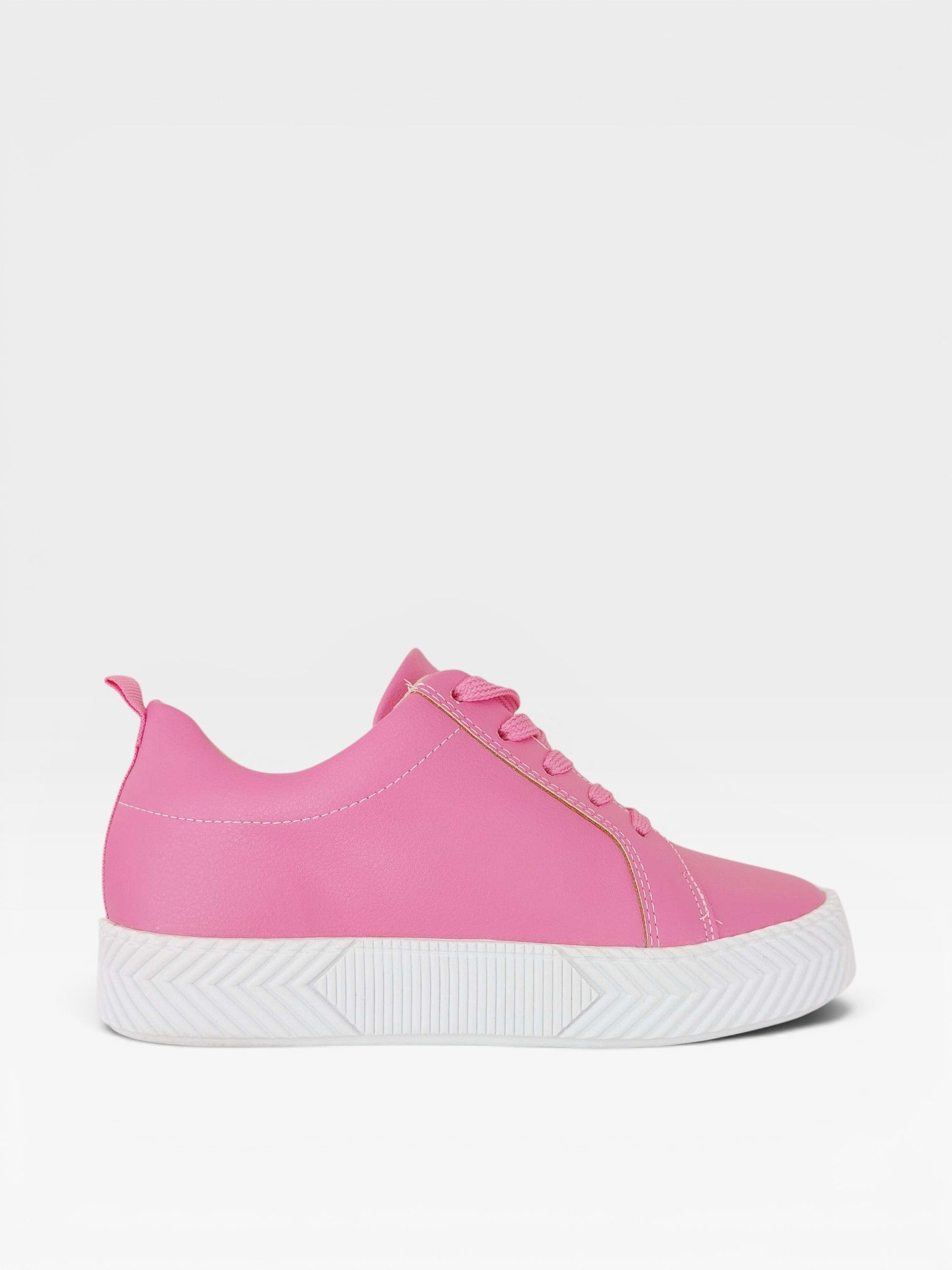 Tênis Beyou Shoes Los Angeles rosa em napa com solado plataforma branco texturizado, estilo casual urbano.