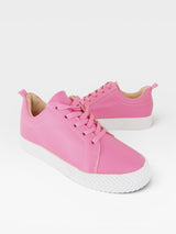 Tênis casual Beyou Shoes Los Angeles rosa em napa com solado texturizado branco e cadarços na mesma cor