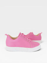 Tênis casual Beyou Shoes Los Angeles rosa em napa com solado branco texturizado e cadarços na mesma cor